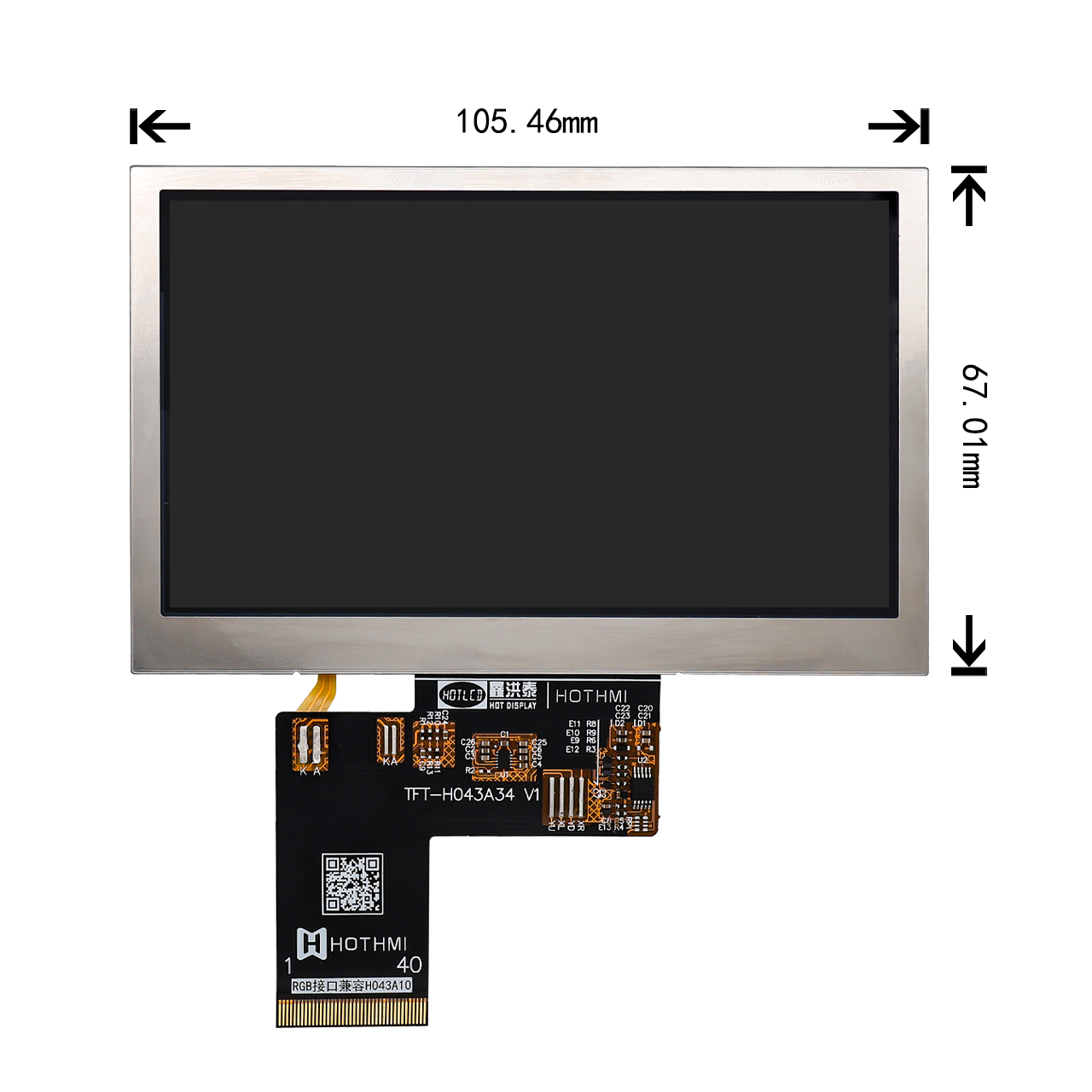 4.3-inch wide-temperature industrial TFT LCD module 800x480 resolution visible in sunlight